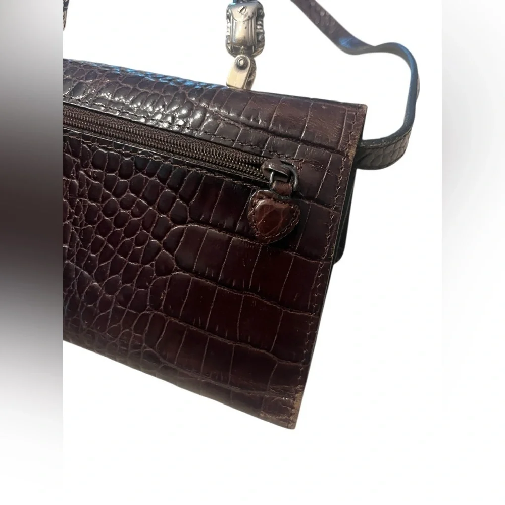 Brighton purse crossbody wallet braided handle brown black leather silver